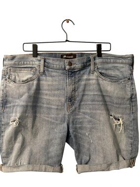 Madewell Distressed Boyfriend Denim Shorts Light Wash Rolled Cuff W40